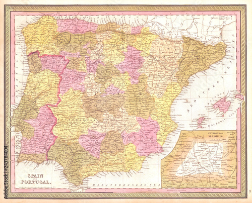 1850, Mitchell Map of Spain and Portugal