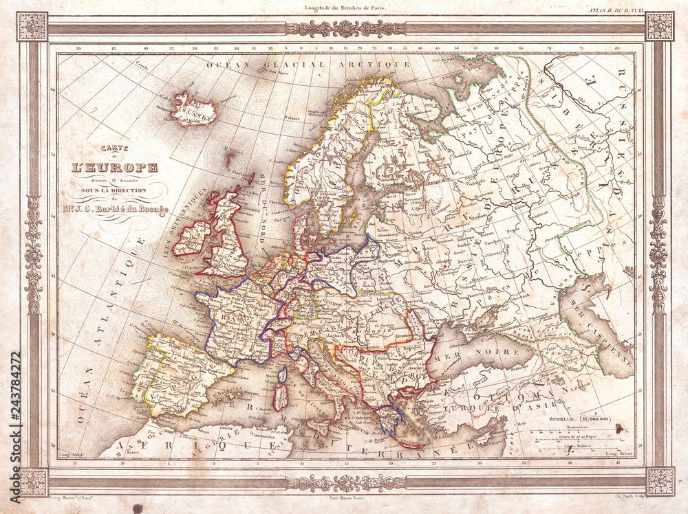 1852, Barbie du Bocage Map of Europe