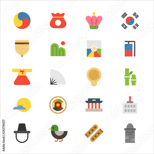 Symbols of Korea Set of color icons. flat design vector graphic style concept illustration.