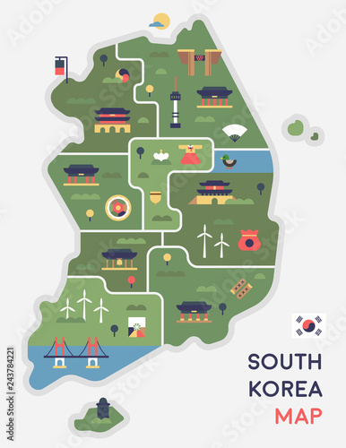 Korea landmark icon map. flat design vector graphic style concept illustration.