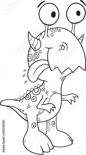 Happy Silly Monster Coloring Page Vector Illustration Art