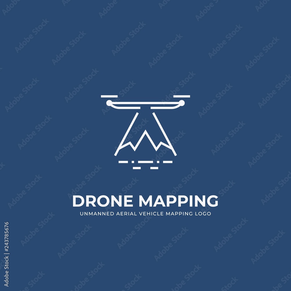 UAV Drone landscape mapping logo in monoline line style symbol icon