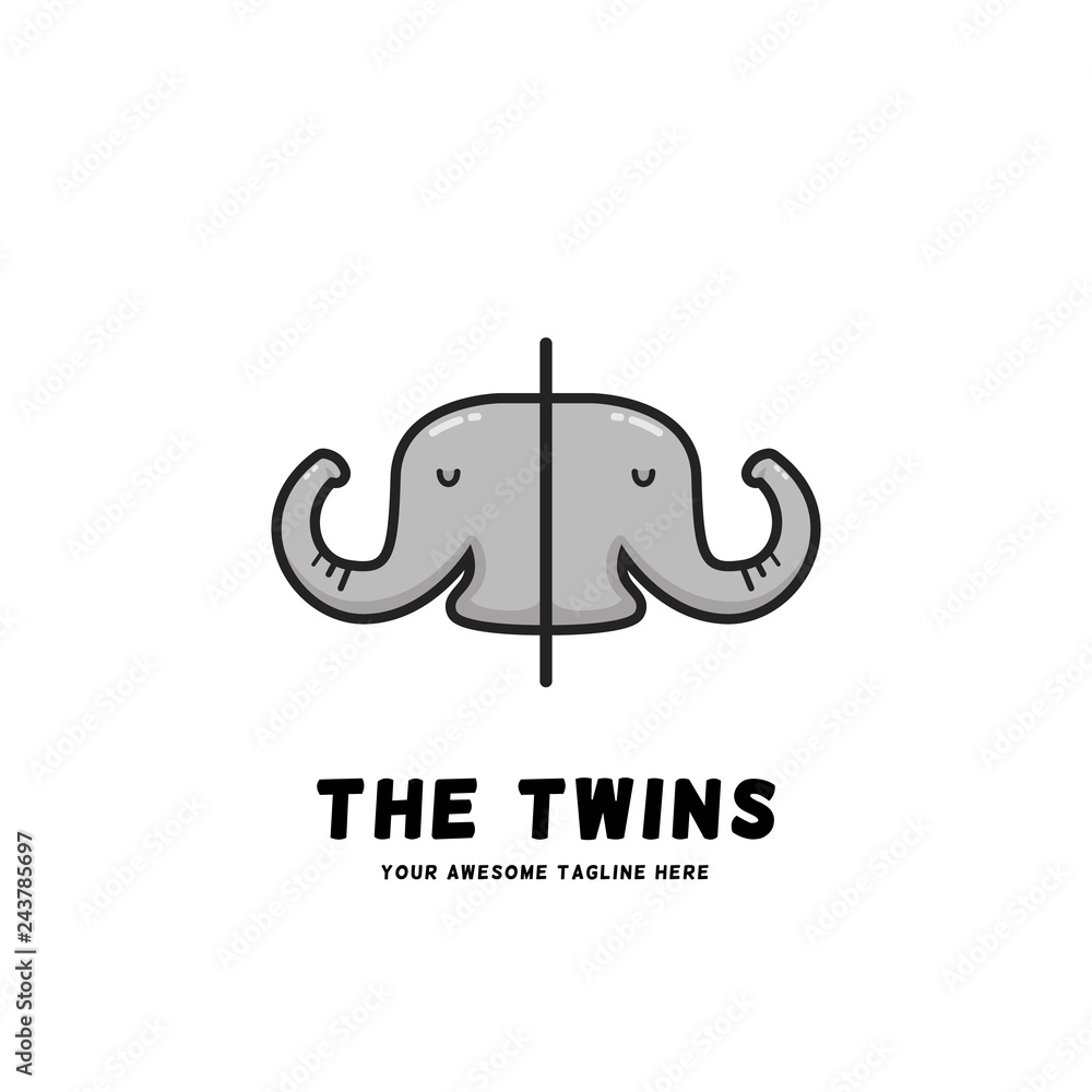 The twins elephant head logo symbol in cartoon style The twins elephant head logo symbol in cartoon style