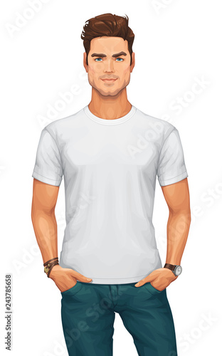 Man Wearing a Blank White T-Shirt
