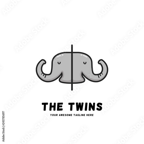 The twins elephant head logo symbol in cartoon style