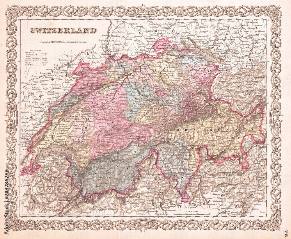 1855, Colton Map of Switzerland