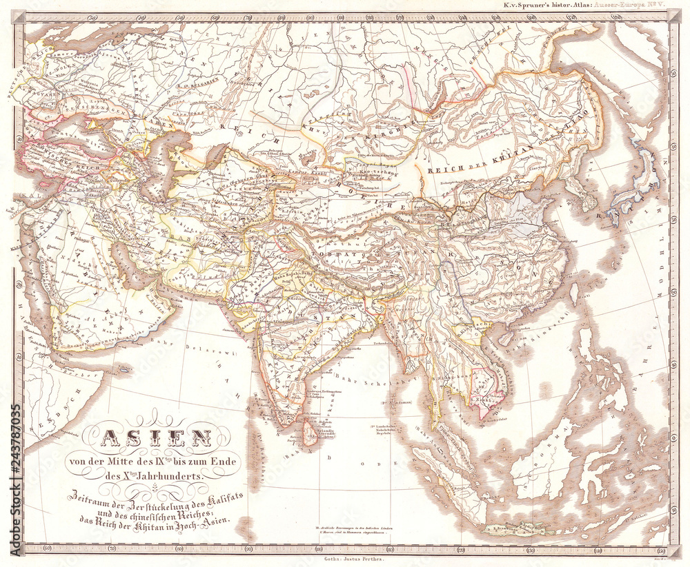 1855, Spruner Map of Asia in the 9th and 10th Centuries