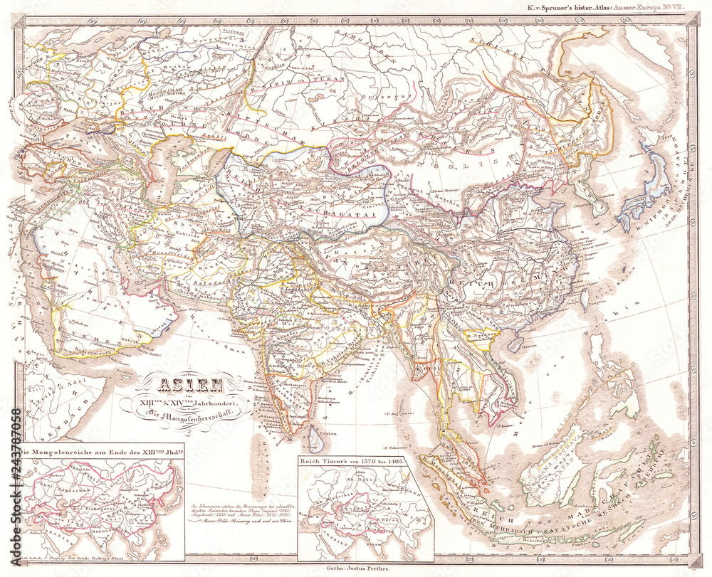 1855, Spruner Map of Asia under the Mongol Empire
