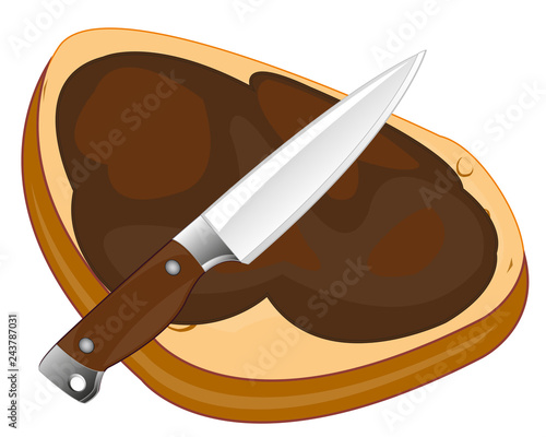 Chocolate mass salved on piece of bread