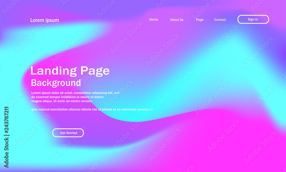 gradient shapes composition landing page background with wavy geometric style vector