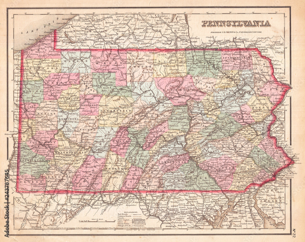1857, Colton Map of Pennsylvania