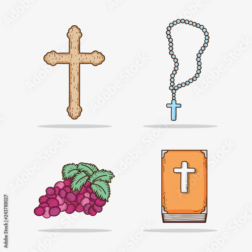 set cross with rosary and bibble with grape