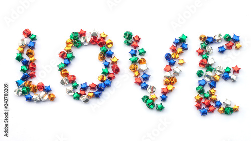 Message of LOVE by Folded colorful paper is star isolated on white background.
