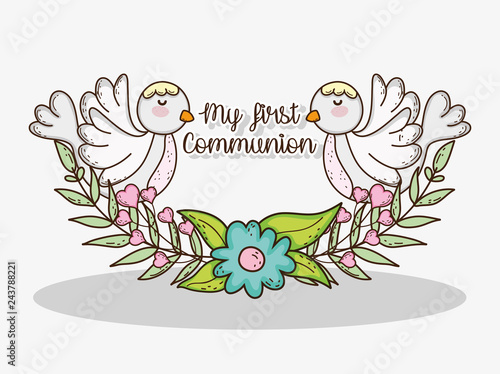 my first communion with doves and flowers with leaves