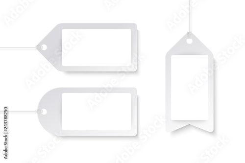 Product tags in paper art style. White color.