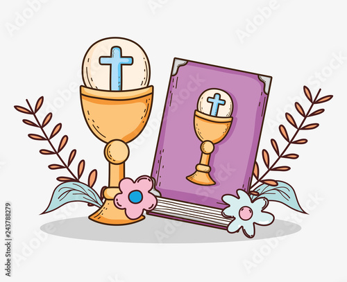 bibble with chaliz and host to first communion