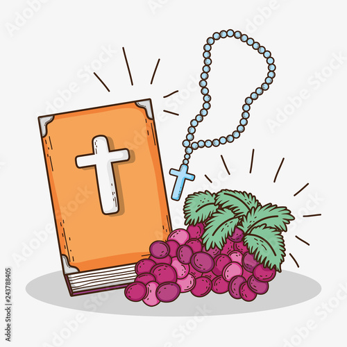 bibble with rosary cross and grape to first communion