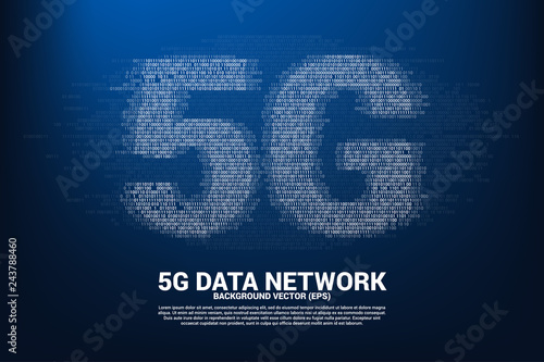 5G mobile networking with one and zero binary code digit matrix style. Concept for mobile sim card technology and network.