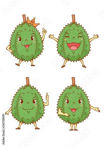 Set of cartoon durians in different poses.