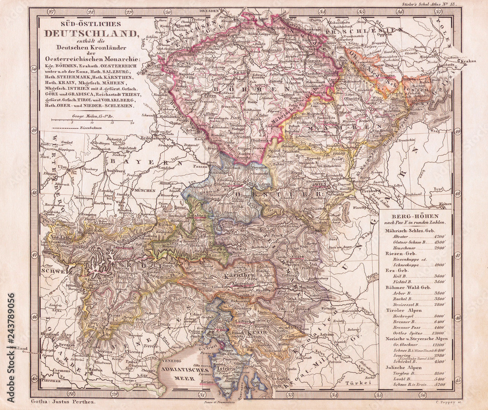 1862, Perthes Map of Bohemia and Austria