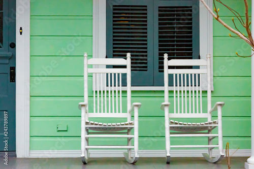 White Rocking Chairs on New Orleans Porch