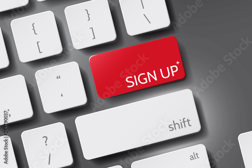 Button "Sign Up" on 3D keyboard Vector. Sign Up Now icon vector. Button keyboard with Sign Up text.