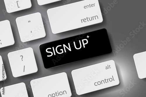 Button "Sign Up" on 3D keyboard Vector. Sign Up Now icon vector. Button keyboard with Sign Up text.
