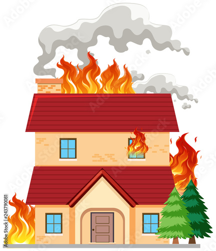 Modern house on fire