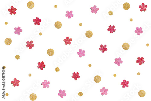 Fototapeta Naklejka Na Ścianę i Meble -  Red, pink and old glitter confetti paper cut background - isolated
