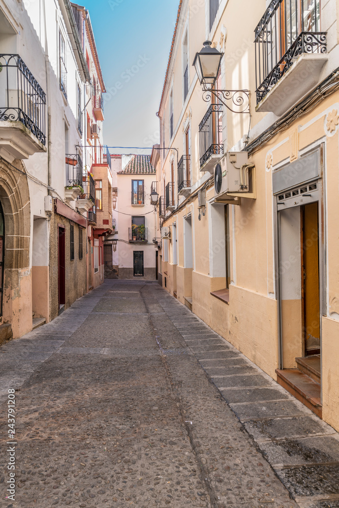 The Streets of the old city of Plasencia, and historic and amazing spanish town with a good representation of gothic and roman architecture. Its narrow streets make it a wonderful and fantasy scenery
