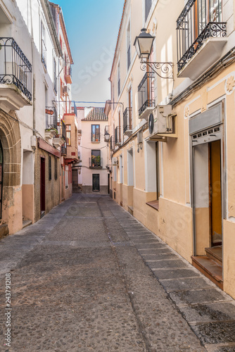 Fototapeta Naklejka Na Ścianę i Meble -  The Streets of the old city of Plasencia, and historic and amazing spanish town with a good representation of gothic and roman architecture. Its narrow streets make it a wonderful and fantasy scenery
