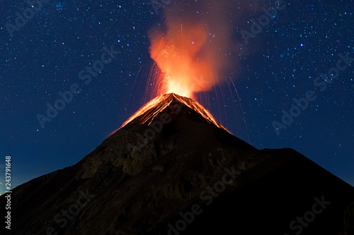 Acatenango epic eruption at night Milky Way Guatemala 