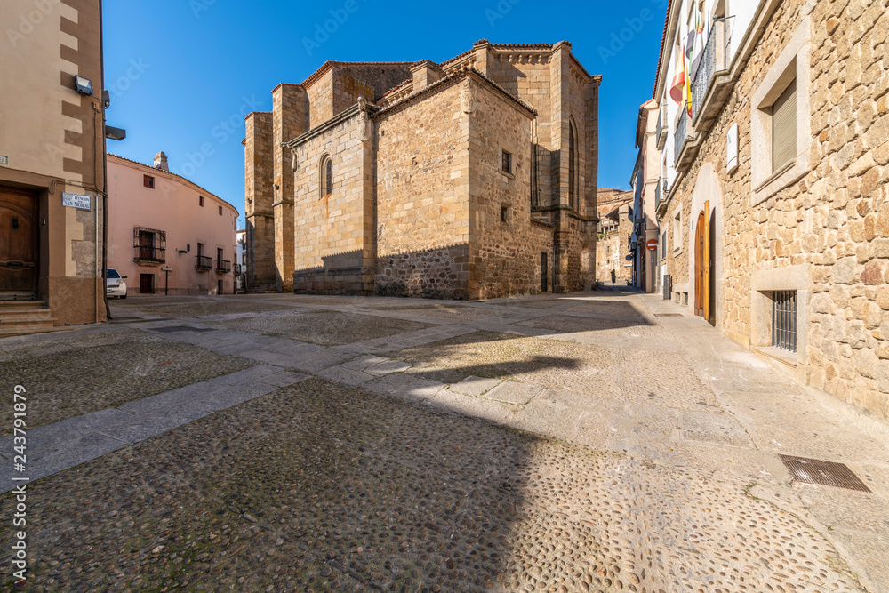 The Streets of the old city of Plasencia, and historic and amazing spanish town with a good representation of gothic and roman architecture. The square and church of San Nicolas and amazing stone art
