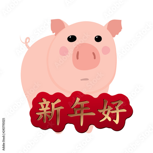 Chinese Lunar New Year Poster with Hieroglyphs that Mean Health, Happiness and Good Luck. Vector Illustration.