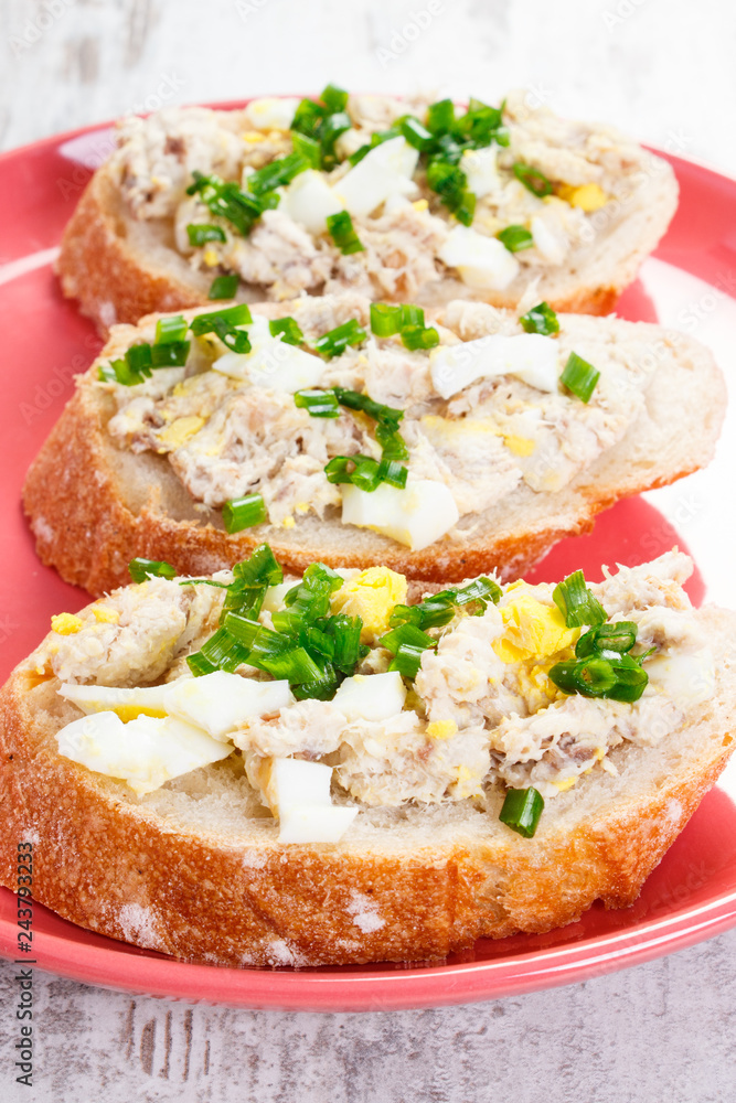 Fresh mackerel or tuna fish paste sandwiches on plate Fresh mackerel or tuna fish paste sandwiches on plate