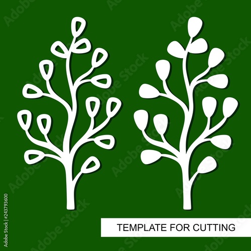 Silhouette of a branch with leaves. Theme of plants. Template for laser cut  wood carving  paper cutting and printing. Vector illustration.