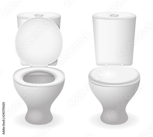 Toilet ceramic seat open closed 3d isolated icon realistic design vector illustration