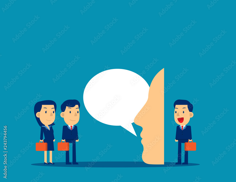 Manager talk through the mask. Concept cute business vector illustration, Meeting, Communication. Manager talk through the mask. Concept cute business vector illustration, Meeting, Communication.