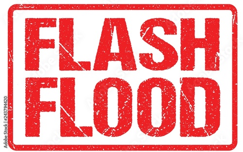 Flash Flood Warning Sign Red Banner, Flood Warning With Distressed Grunge Rubber Texture