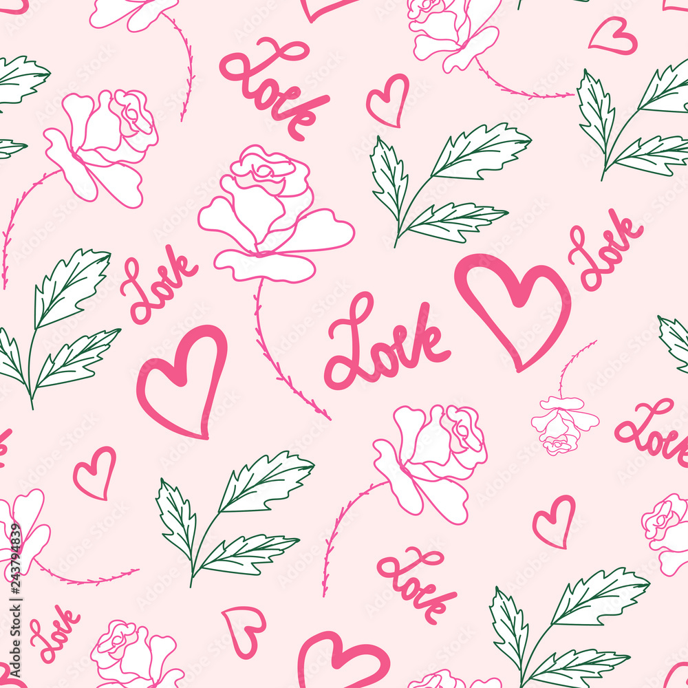roses and hearts painted on a pink color