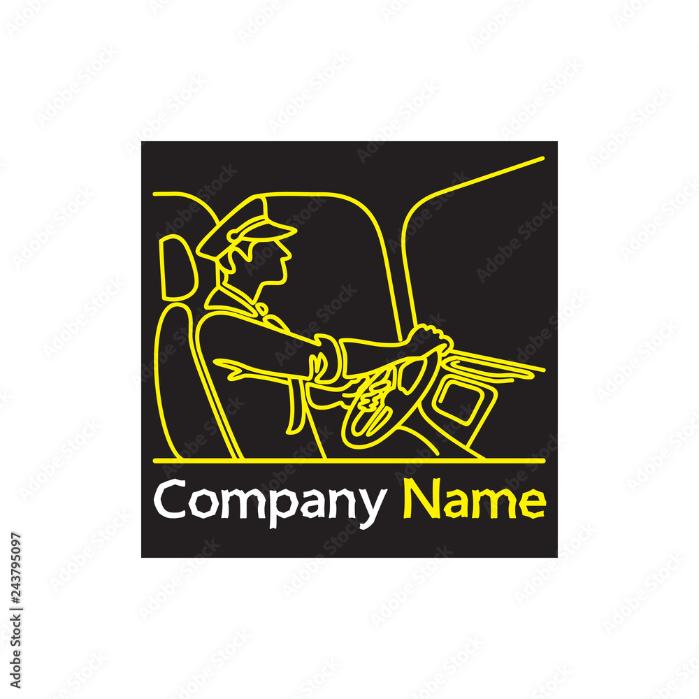 Driver of public transport with a wheel, side view. Vector linear image of man in the uniform cap and clothes. Illustration of a passenger bus driving for icon or logo design. Driver of public transport with a wheel, side view. Vector linear image of man in the uniform cap and clothes. Illustration of a passenger bus driving for icon or logo design.