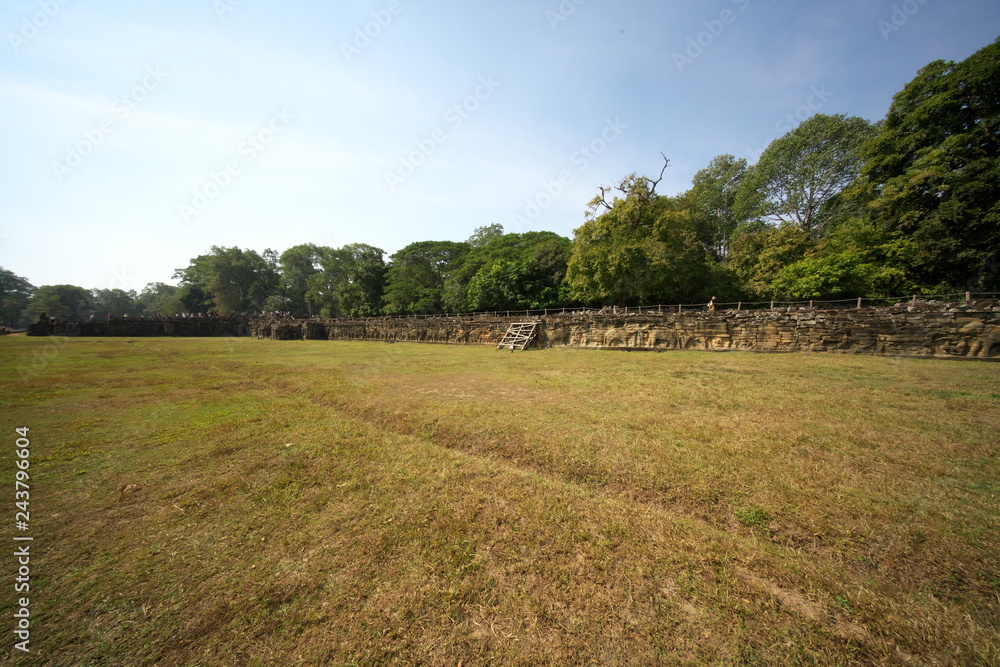 Fototapeta premium Siem Reap,Cambodia-Januay 11, 2019: Elephant Terrace of Angkor Thom, Siem Reap 