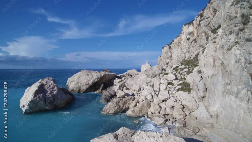 Aerial drone view of the beautiful Ionian island of Lefkas in Greece