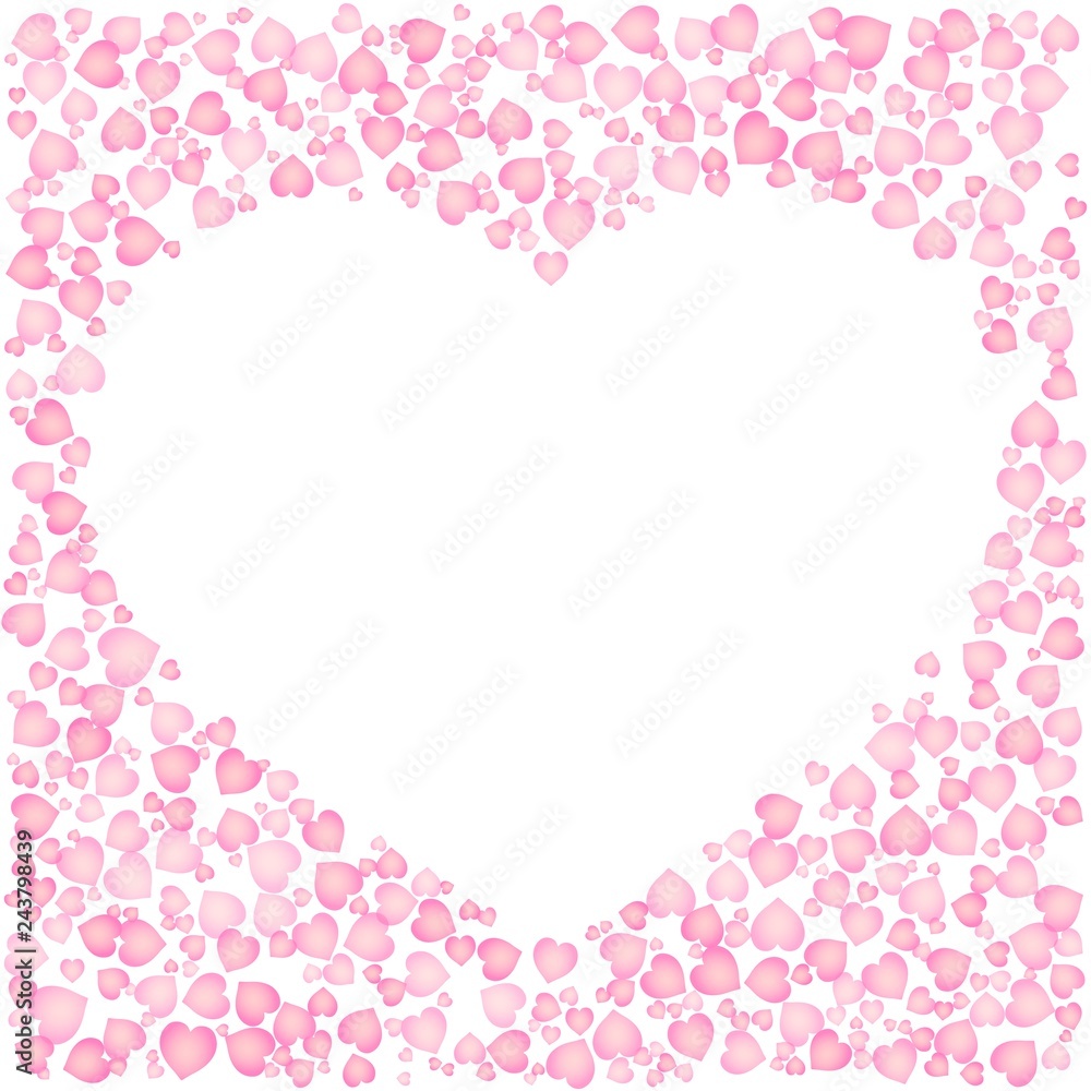 Cute pink frame for Valentine Day. Heart shape out of hearts ornament. Isolated editable vector clip art on white background