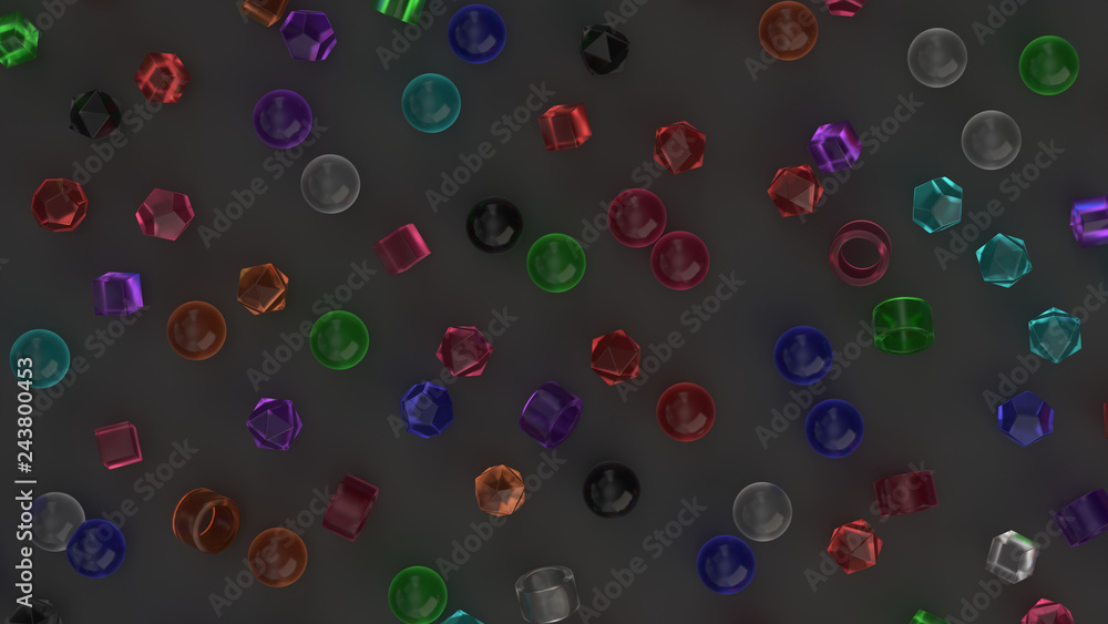 Pattern from colorful primitives on black surface Pattern from colorful primitives on black surface