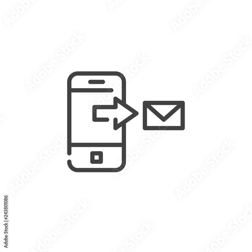 Mobile sms send line icon. linear style sign for mobile concept and web design. Smartphone with outgoing message outline vector icon. Symbol, logo illustration. Pixel perfect vector graphics