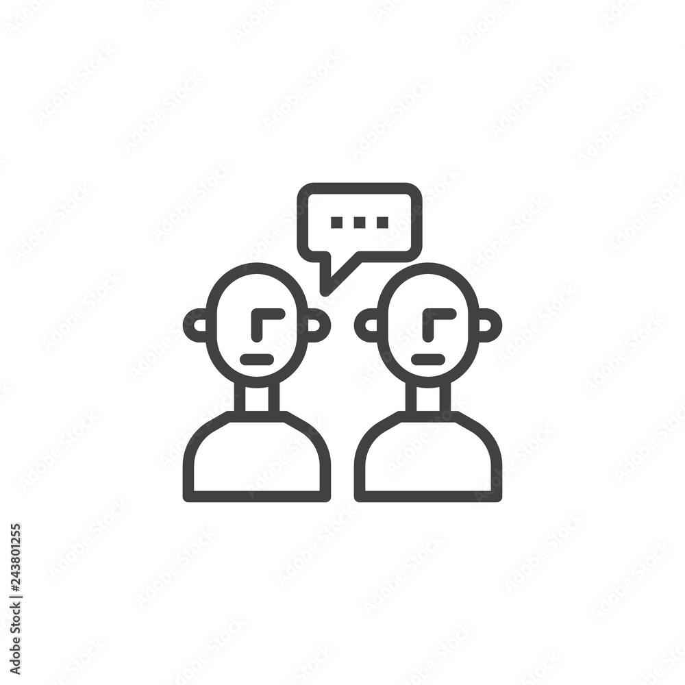 People talk line icon. linear style sign for mobile concept and web design. Two person with speech bubble outline vector icon. Symbol, logo illustration. Pixel perfect vector graphics People talk line icon. linear style sign for mobile concept and web design. Two person with speech bubble outline vector icon. Symbol, logo illustration. Pixel perfect vector graphics