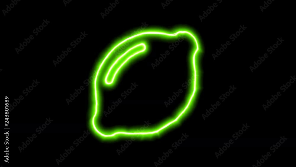 The appearance of the green neon symbol lemon. Flicker, In - Out. Alpha channel Premultiplied - Matted with color black The appearance of the green neon symbol lemon. Flicker, In - Out. Alpha channel Premultiplied - Matted with color black