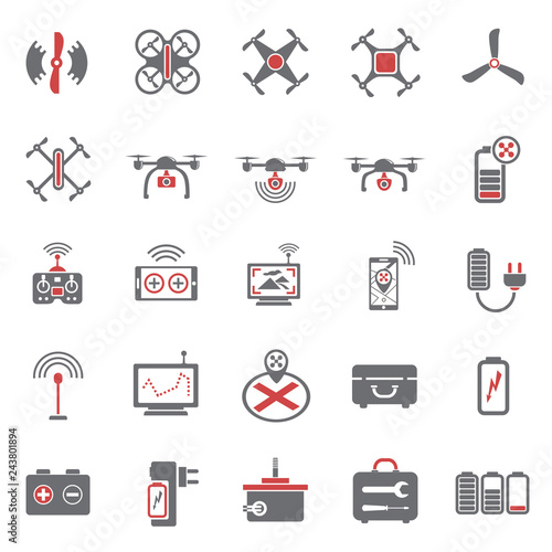 Drone red grey icons set on white background for graphic and web design, Modern simple vector sign. Internet concept. Trendy symbol for website design web button or mobile app