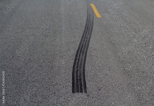 Tire marks on the road, sudden stops, road accidents, burn marks